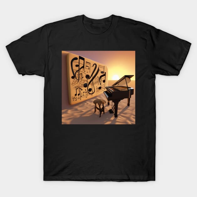 Abstract image of a piano and musical symbols T-Shirt by Musical Art By Andrew